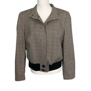 Akris Punto black checkered button down lined short bomber jacket size 12